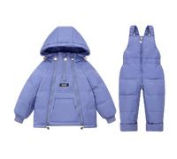 Acuryx Tuta da Neve Invernale da Bambini 2 Pezzi Capppotto Piumino con Cappuccio e Saloppette da Sci Antivento Impermeabile Blu 2-3 Anni