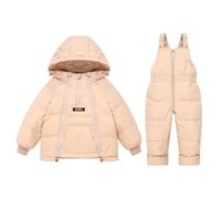 Acuryx Tuta da Neve Invernale da Bambini 2 Pezzi Capppotto Piumino con Cappuccio e Saloppette da Sci Antivento Impermeabile Khaki 2-3 Anni