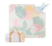 ACUSHLA Coperta da spiaggia e picnic, 200 x 200 cm, impermeabile e lavabile, con tracolla per il trasporto, perfetta per spiaggia, campeggio e picnic, coperta da campeggio (verde boho) (foglie