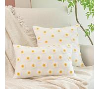 ACUSHLA Daisy, set da 2 federe decorative in stile bohémien, per decorazione della casa di fattoria, divano, soggiorno, camera da letto, mobili da terrazza, 45 x 45 e 30 x 50 cm (bianco crema)
