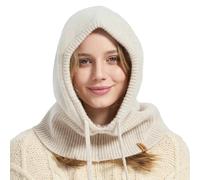 ACUSHLA Passamontagna in 100% lana merino, per donne e uomini, invernale, caldo, con cappuccio, sciarpa, cappello e sciarpa, set in uno, Beige, taglia unica