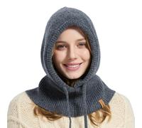 ACUSHLA Passamontagna in 100% lana merino, per donne e uomini, invernale, caldo, con cappuccio, sciarpa, cappello e sciarpa, set in uno, grigio scuro, Taglia unica