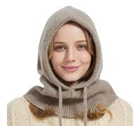 ACUSHLA Passamontagna in 100% lana merino, per donne e uomini, invernale, caldo, con cappuccio, sciarpa, cappello e sciarpa, set in uno, Caffè, taglia unica