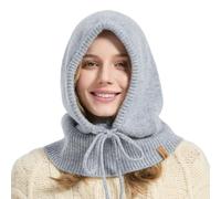 ACUSHLA Sciarpa con cappuccio in 100% lana merino per donne e uomini, calda sciarpa invernale lavorata a maglia con cappuccio e set sciarpa e cappello in uno, Grigio chiaro, One Size