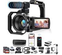 Acuvar Videocamera 4K 48MP Auto Focus 60FPS WiFi Vlogging Camera per YouTube Zoom 18X Videocamera Digitale con Mic, Stabilizzatore, Treppiede Doppio Caricabatterie, Lettore di Schede 2X Batterie 2X