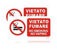 Acuxiaza 2 Pezzi Cartello Vietato Fumare Adesivo PVC Resistente 30x15cm NO SMOKING NO VAPING Targa Vietato Fumare Segnaletica di Sicurezza, Con fori, per Esterno e Interno PVC