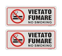 Acuxiaza 2 Pezzi Cartello Vietato Fumare Alluminio Spazzolato NO SMOKING 25x10 cm Targhette Autoadesive Segnaletica di Sicurezza per Esterno e Interno, Impermeabile, Resistente ai Raggi UV