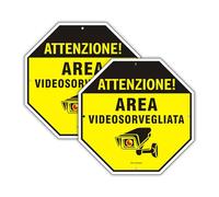 Acuxiaza Cartello Area Videosorvegliata : 2 Pièces Area Videosorveglianza Cartello Artello Videosorveglianza 2 Pezzi Cartello 25x25cm Cartelli videosorveglianza per negozio e proprietà privata lunga d