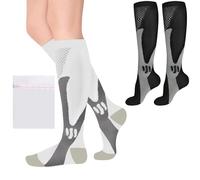 ACWOO Calze a Compressione per Donne e Uomo, 2 Paia Elastici Compressione Graduata Calzino, Calzini Atletici e Medici per Calcio, Corsa, Giri in Bici, Gravidanza, Viaggi in Aereo, 15-20 mmHg