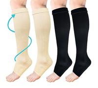 ACWOO Calze a Compressione per Donne e Uomo, 2 Paia Elastici Compressione Graduata Forte a Punta Aperta per Sportive, Corsa, Giri in Bici, Gravidanza, Viaggi in Aereo, 15-20 mmHg