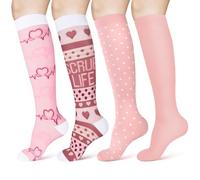 ACWOO Calze a Compressione per Donne e Uomo, 4 Paia Elastici Compressione Graduata Forte per Sportive, Corsa, Giri in Bici, Gravidanza, Viaggi in Aereo, 15-20 mmHg