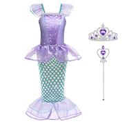 ACWOO Costume da Sirenetta per Bambina, Vestito da Principessa Ariel Sirena con Accessori per Halloween, Natale, Cosplay, Festa Compleanno