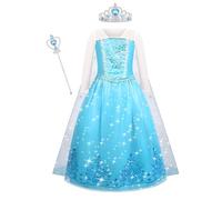 ACWOO Elsa Vestito Set, Costume Elsa Congelamento Bambina, Set da Principessa con Corona Bacchetta, Elsa Vestito Bambina per la Halloween Natale Cosplay Party Compleanno Vestito Fantasia