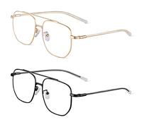 ACWOO Occhiali filtro luce blu, set da 2 pezzi, poligono, anti luce blu, occhiali da gioco, occhiali alla moda, occhiali da gioco, occhiali retrò senza forza, filtro blu per uomo e donna (oro + nero)