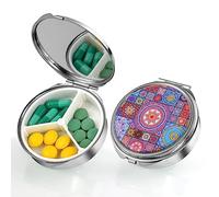 ACWOO Portapillole con 3 scomparti, portatile, con specchio, per vitamine, olio di fegato di merluzzo, integratori e farmaci, per viaggi e lavoro