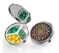 ACWOO Portapillole con 3 scomparti, portatile, con specchio, per vitamine, olio di fegato di merluzzo, integratori e farmaci, per viaggi e lavoro