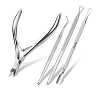 ACWOO Taglia Cuticole Professionale, 4 Pezzi Tronchesi per Cuticole, Tronchese Unghie Acciaio Inox per Unghie Incarnite Spesse Dure, Kit di Strumenti per Manicure con Spingi Cuticole (d'argento)