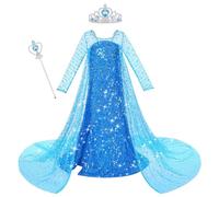 ACWOO Vestito Set, Costume con Corona Bacchetta, Costume Vestito Bambina Principessa, Vestito Bambina Principessa per La Halloween Natale Cosplay Party Compleanno Vestito Fantasia
