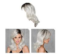 Acxico 1 pezzo di colore grigio cenere a bianco argento sfumato ondulato biondo parrucca lunghezza spalla capelli donna