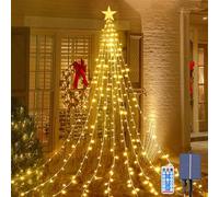 Acxilexy 2M*9 Luci Albero di Natale Led Solare con Stella, 198 LEDs Luci Natalizie con 8 Modalita, Luci Natalizie da Impermeabile, Telecomando, Luci di Natale per Decorazioni Albero di Natale