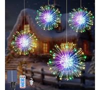 Acxilexy 4 Pezzi Solari Luci Fuochi d'Artificio, 480 LEDs Fuochi d'Artificio Luci Sospese con 8 Modalità, Impermeabile Filo di Rame Luci Stringa, Telecomando, Catene Luminose per Feste Giardino