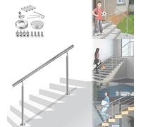 ACXIN Corrimano ringhiera per scale, Ø 42 mm, barre per ringhiere in acciaio inox, montaggio a pavimento, kit per scale (180 cm, 0 barre trasversali)