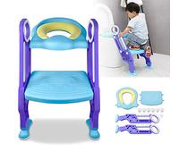 ACXIN Sedile WC per bambini con scale, vasino pieghevole, addestratore per WC regolabile con cuscino in poliuretano e maniglia, vasino per bambini, blu e viola