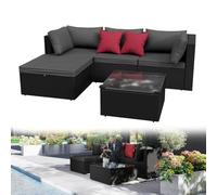 ACXIN Set di mobili da giardino in polyrattan, colore nero, con divano, poltrona, sgabello, tavolo, divano da giardino con cuscino, resistente alle intemperie, per giardino, terrazza, balcone