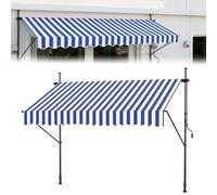 ACXIN Tenda da sole per balcone, resistente ai raggi UV, regolabile in altezza, con manovella, in poliestere, 400 x 120 cm, strisce bianche e blu