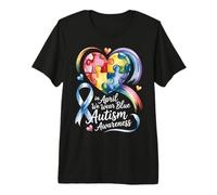 Ad aprile indossiamo Il Cuore Arcobaleno Blu per la consapevolezza dell'autismo Maglietta Premium