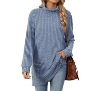AD-BCrbgen Maglione a Collo Alto a Maniche Lunghe da Donna, Maglione Oversize Invernale a Coste con Tasca(Beige,L)