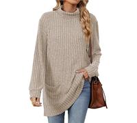 AD-BCrbgen Maglione a Collo Alto a Maniche Lunghe da Donna, Maglione Oversize Invernale a Coste con Tasca(Green,M)