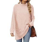 AD-BCrbgen Maglione a Collo Alto a Maniche Lunghe da Donna, Maglione Oversize Invernale a Coste con Tasca(Blue,XL)