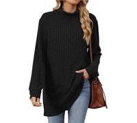 AD-BCrbgen Maglione a Collo Alto a Maniche Lunghe da Donna, Maglione Oversize Invernale a Coste con Tasca(Sky Blue,M)