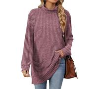 AD-BCrbgen Maglione a Collo Alto a Maniche Lunghe da Donna, Maglione Oversize Invernale a Coste con Tasca(Dark Grey,S)