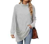 AD-BCrbgen Maglione a Collo Alto a Maniche Lunghe da Donna, Maglione Oversize Invernale a Coste con Tasca(Gold,XL)