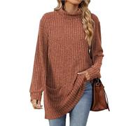 AD-BCrbgen Maglione a Collo Alto a Maniche Lunghe da Donna, Maglione Oversize Invernale a Coste con Tasca(Black,S)