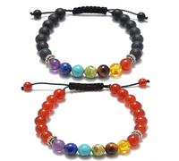 AD Beads 2 braccialetti elastici per lui e per lei, con perline e pietre naturali, 8mm, Agata nera opaca, Bracciali