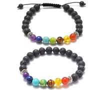 AD Beads 2 braccialetti elastici per lui e per lei, con perline e pietre naturali, 8mm, Agata nera opaca, Bracciali