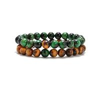 AD Beads 2 braccialetti elastici per lui e per lei, con perline e pietre naturali, 8mm, Agata nera opaca, Agata