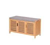 AD.CON - Scarpiera in bambù con panca da seduta, scarpiera con 3 scomparti, cuscino, mobiletto per scarpe, per ingresso, corridoio, 50 x 90 x 35 cm (Grigio)