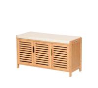 AD.CON Scarpiera in bambù con panchina, scarpiera con 3 scomparti, per corridoio, ingresso, 50 x 90 x 35 cm (beige)