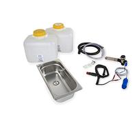 Ad-ideen - Impianto ad acqua, carrello di vendita, da campeggio, 12 V, kit di montaggio per lavello, 325 x 176 x 100 mm, rubinetto 12 V, tanica per acqua cromata