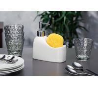 AD TREND Dispenser Sapone Bianco in Porcellana + Spugna e Portaspugna Forma 6,5 x 15 x 17 cm