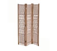 Ad Trend Paravento 3 Ante in Cotone e Legno 123 x 180 Cm Beige - Separè Pieghevole per Interni