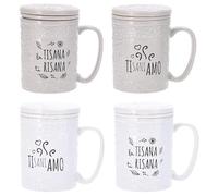 AD TREND Tisaniera Tazza in Ceramica con Filtro e Coperchio 2 Decori e 2 Colori