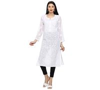 Ada Women's Hand Embroidered Traditional Indian Chikankari Georgette White Kurta/Kurti A100289 (4XL)