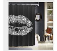 AdaCrazy Nero Grigio Argento Glitter Bacio Labbra Trucco Spumante Tenda da doccia Stampa 3D Tessuto impermeabile spalmato di poliestere bagno con 12 ganci 71 pollici