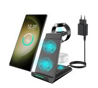ADADADPU - Caricatore senza fili 3 in 1, compatibile con Galaxy Watch 7/6/5/5 Pro/4/3/Active 2, per Samsung S25 S24 S23 S22 Ultra S21 Note 20 Galaxy Buds