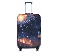 ADAhgu Bandiera americana stampa fuochi d'artificio alla moda valigia copertura personalizzata protezione per bagagli per viaggi e affari, Nero , L